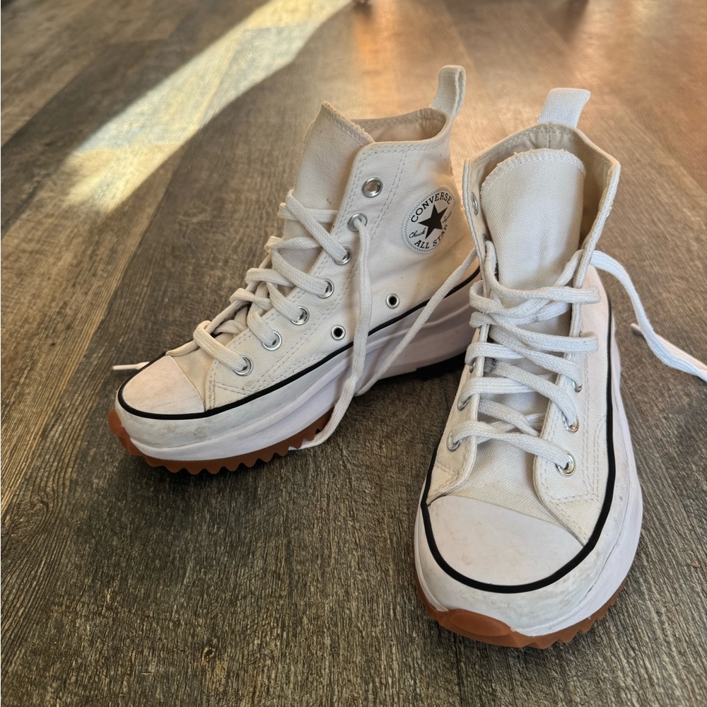 Converse High Top Sneakers in Cream with Black Details